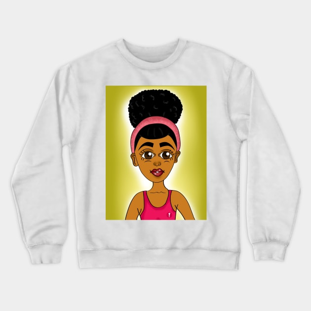 cute black girl digital art with afro Crewneck Sweatshirt by Spinkly Creations 